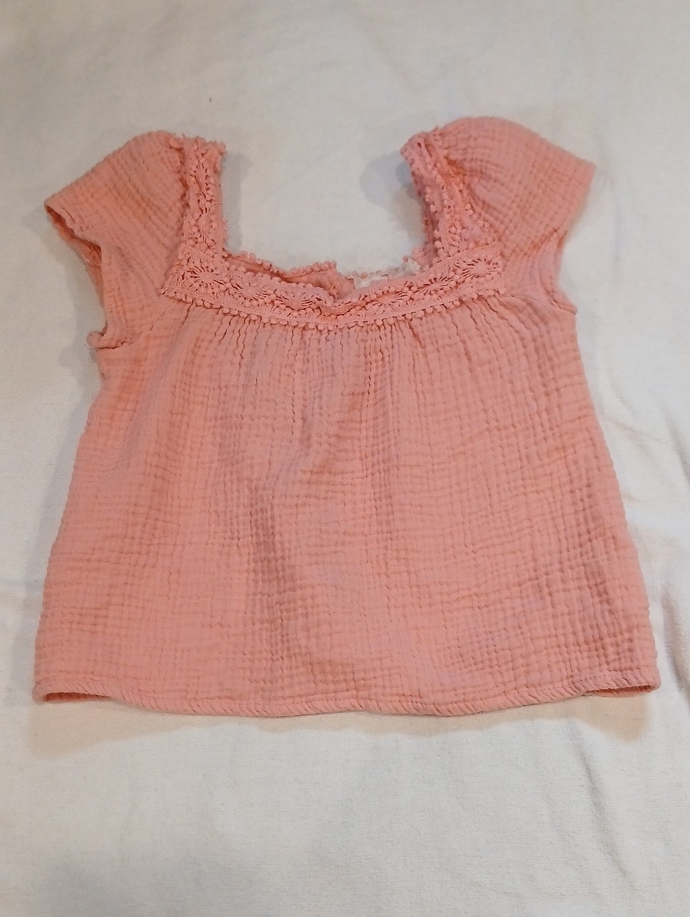 btween Peach-Pink Gauze Square-Neck Blouse with Lace Trim